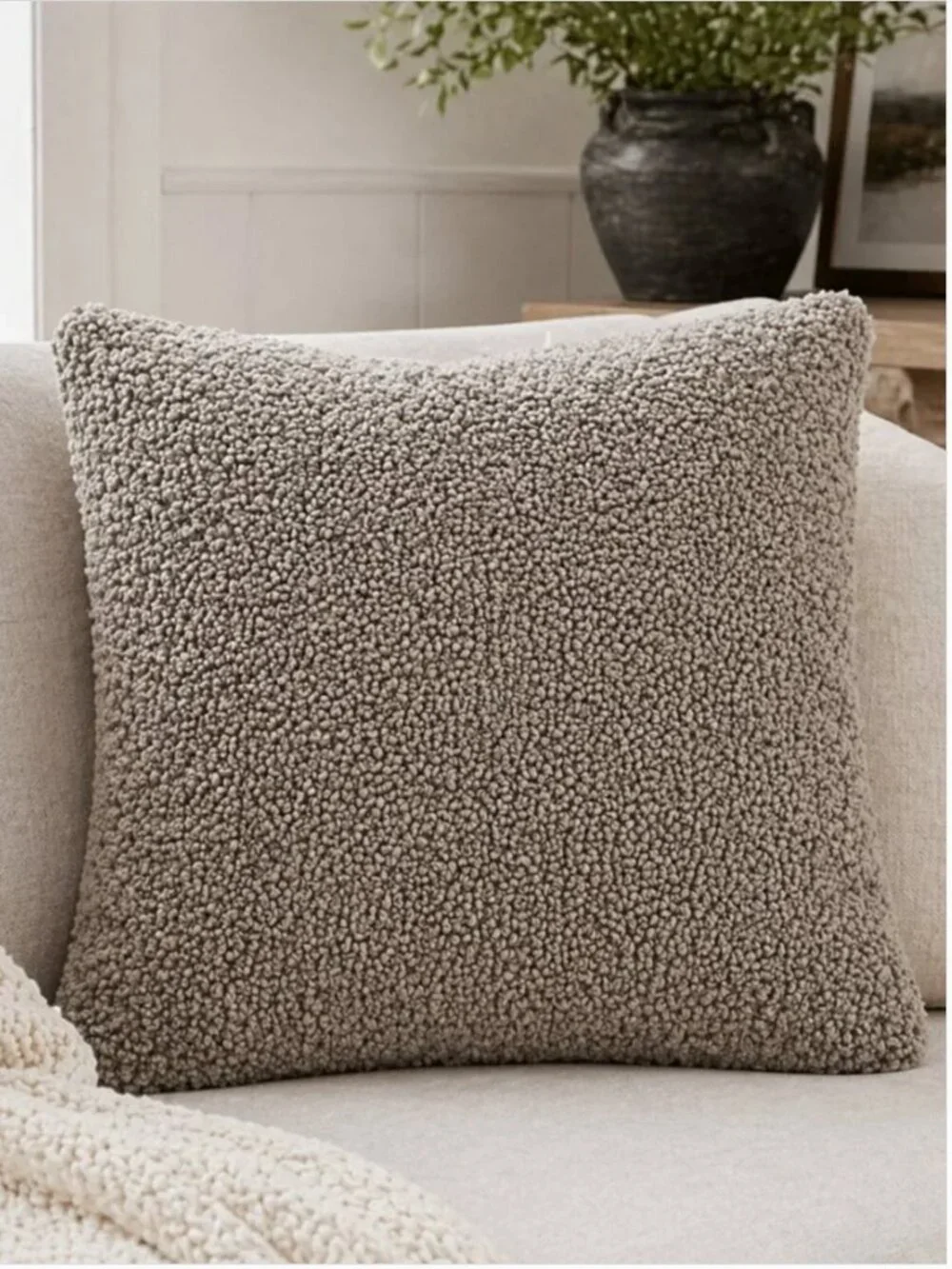 Pottery Barn Boucle Pillow Cover 20x20 Gray Textured Neutral Throw Pillow